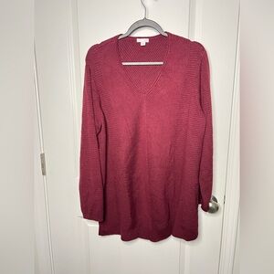 J. Jill Wine V Neck Long Sleeve Split Hem Tunic Sweater Women's Size Large